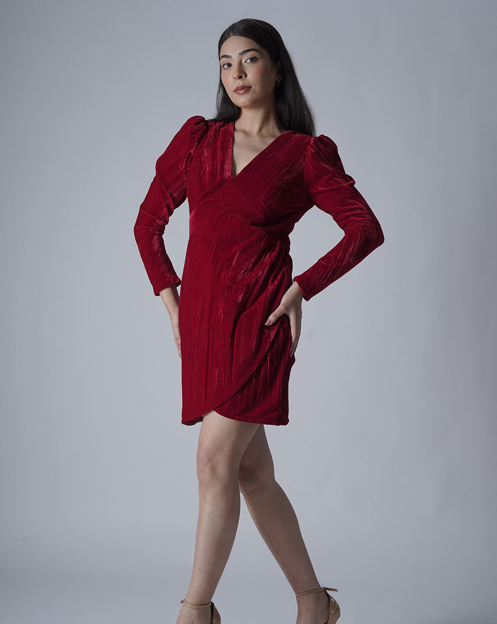 Crimson Puff Sleeve Dress