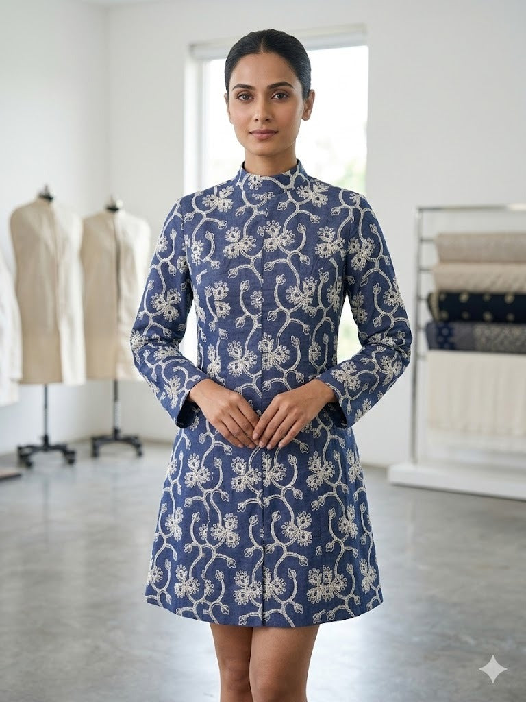Blue Floral Embroidered Structured Blazer Dress Pretty And Poised Blue Floral Embroidered Structured Blazer Dress Pretty And Poised