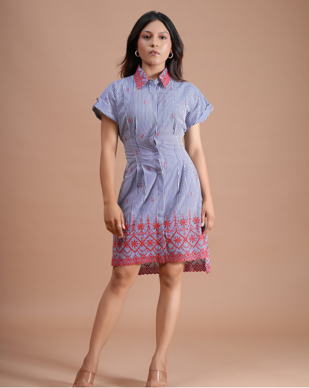 Shirt Dress with Red Embroidery