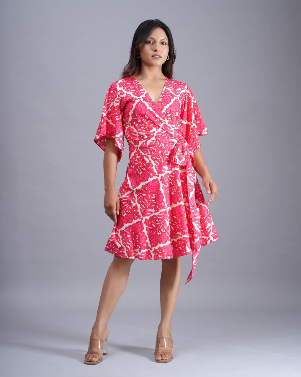 Floral Pink Wrap Around Dress