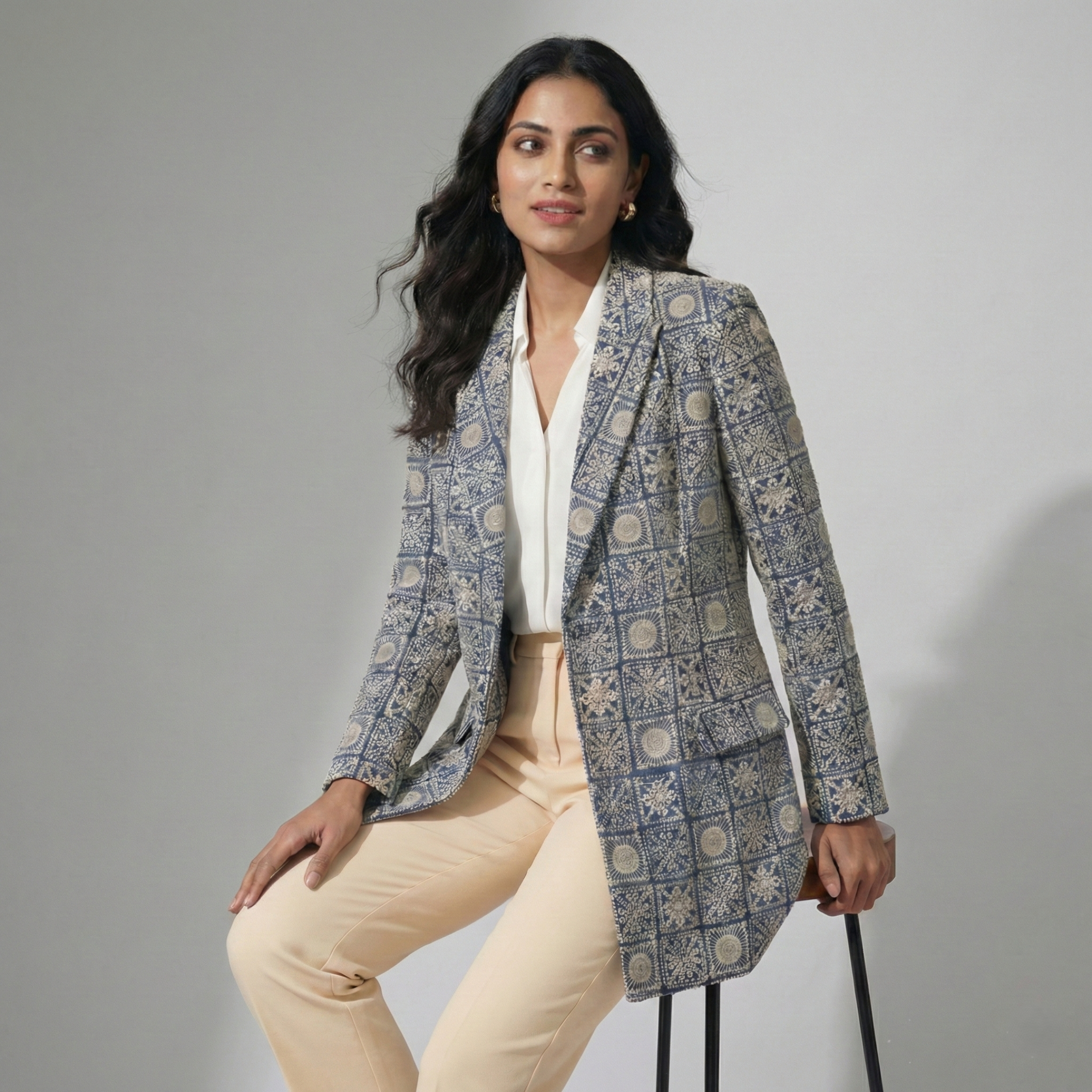 Indigo Heritage Print Women’s Longline Blazer