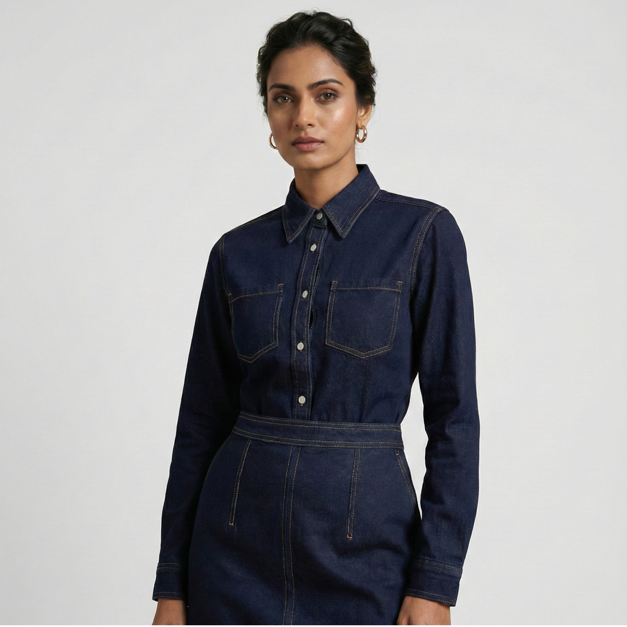 Classic Indigo Denim Shirt Dress for Women