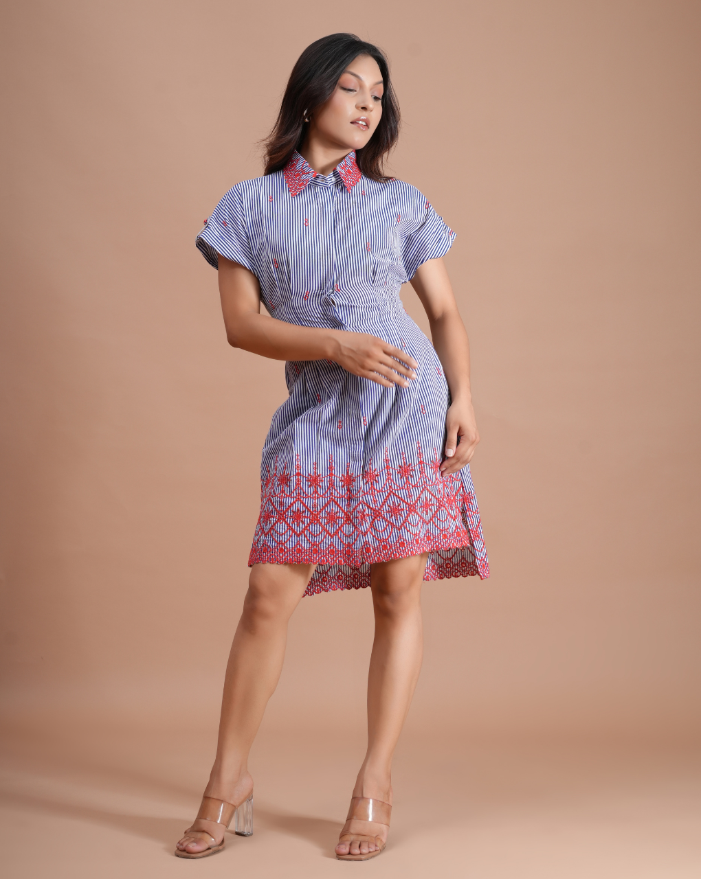 Shirt Dress with Red Embroidery