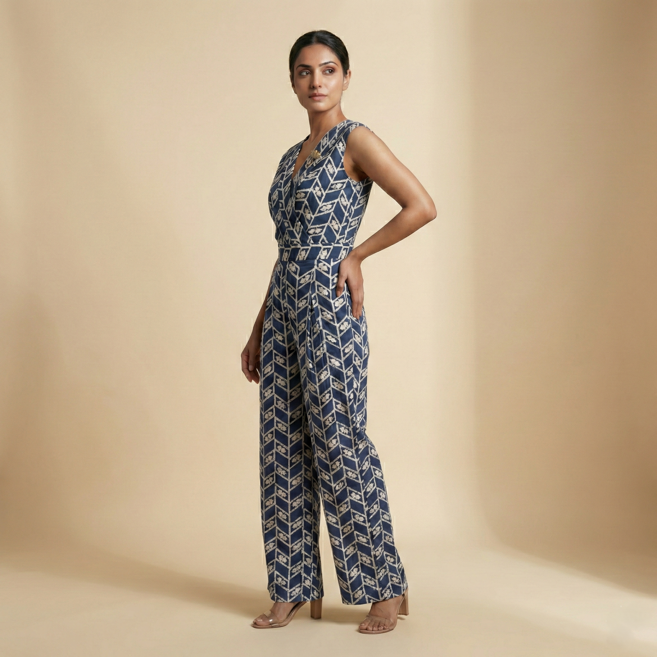 Indigo Chevron Print Sleeveless Women’s Jumpsuit