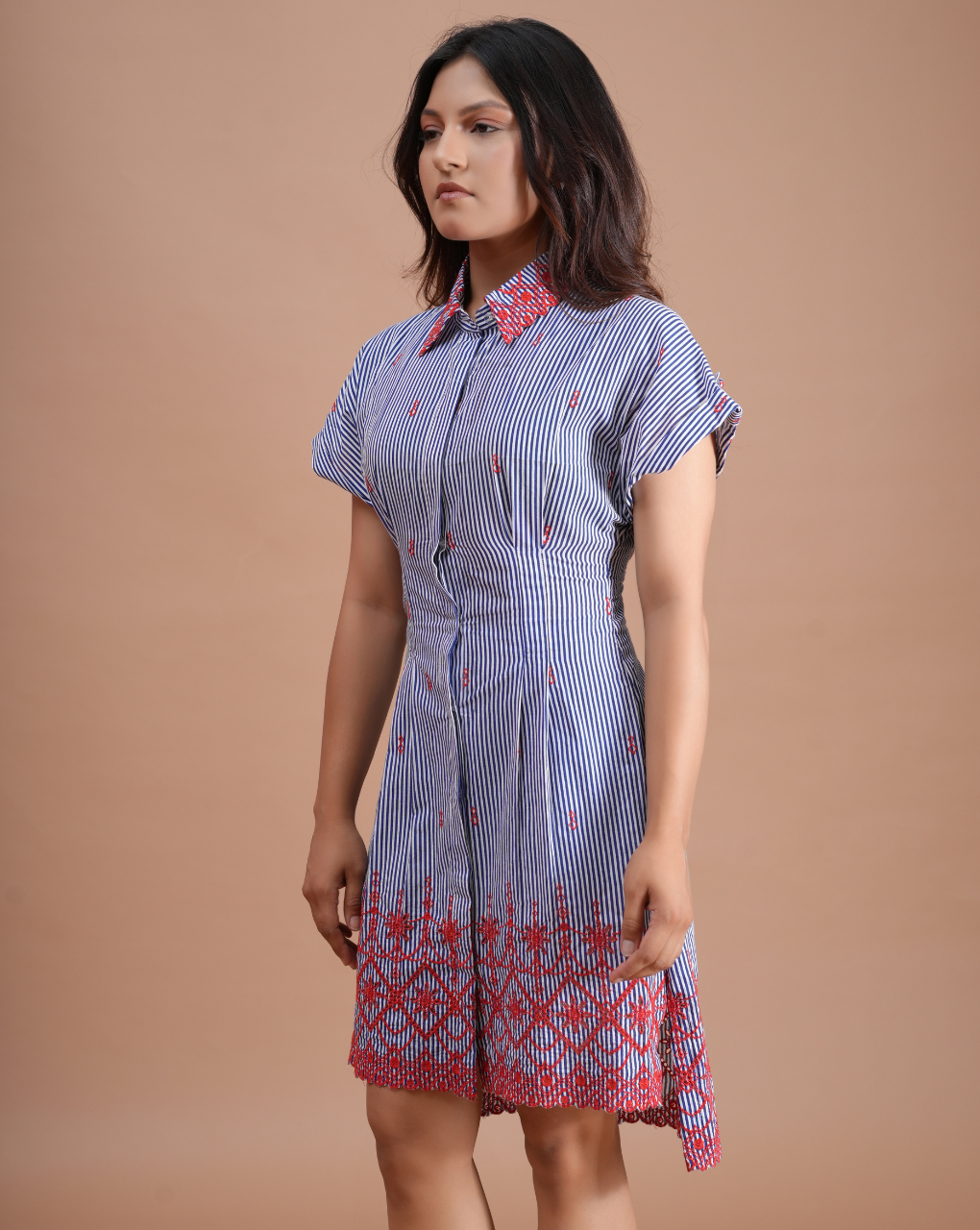 Shirt Dress with Red Embroidery