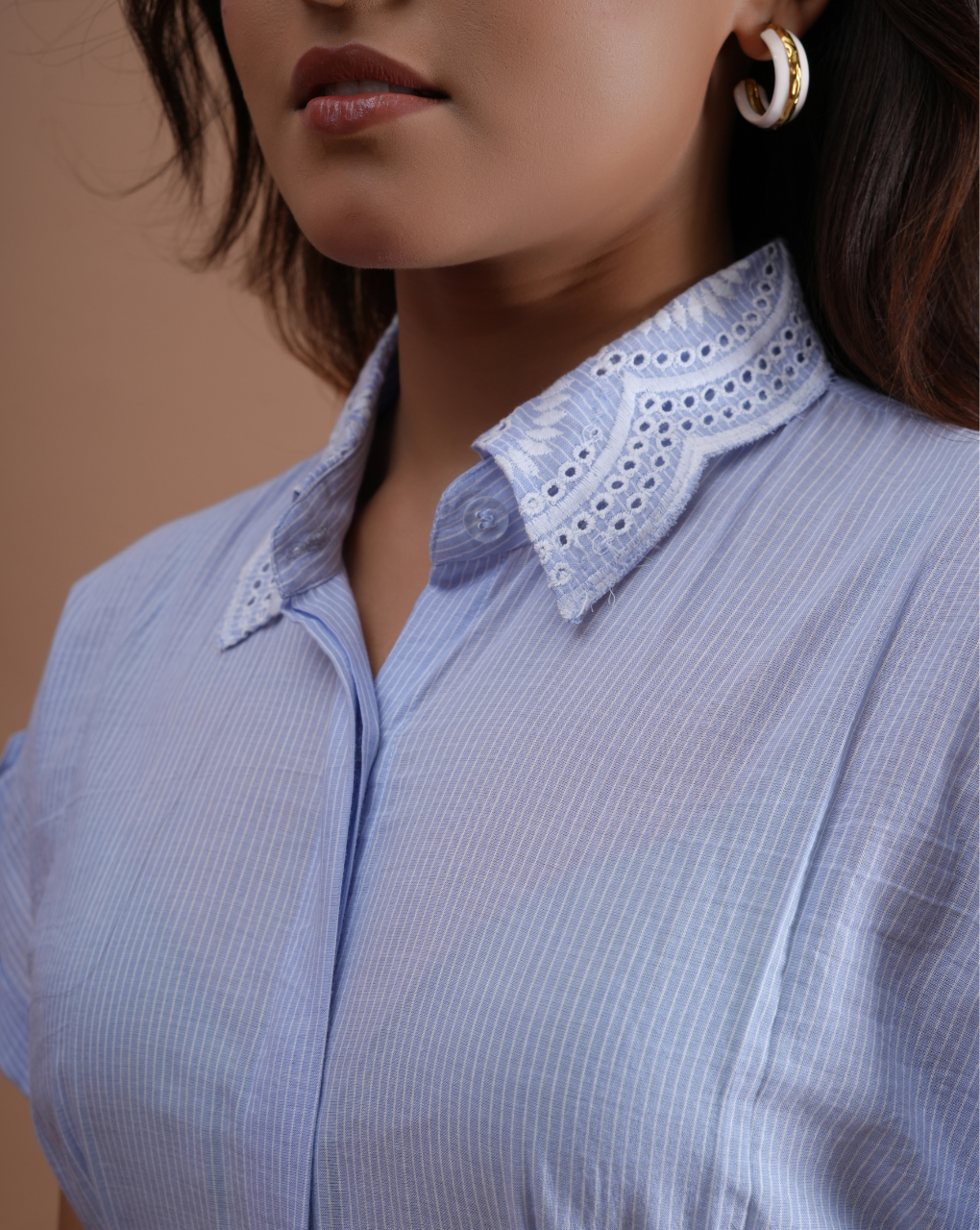 Shirt Dress with White Embroidery