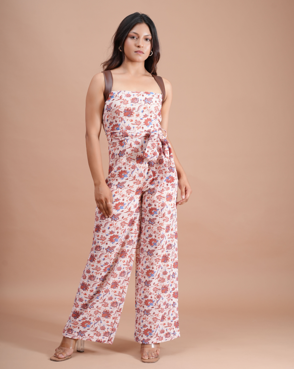 Brown Seeksucker Jumpsuit