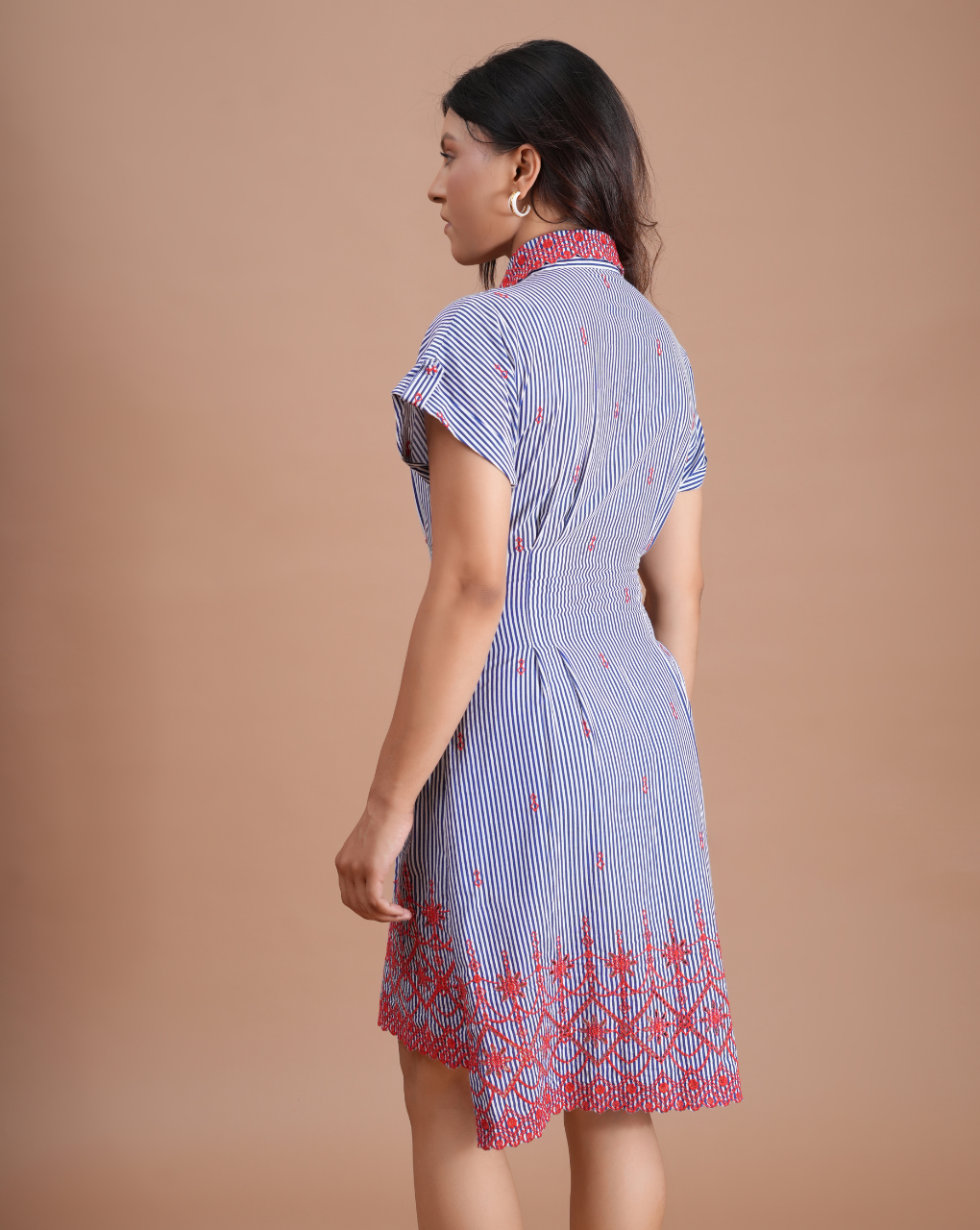 Shirt Dress with Red Embroidery