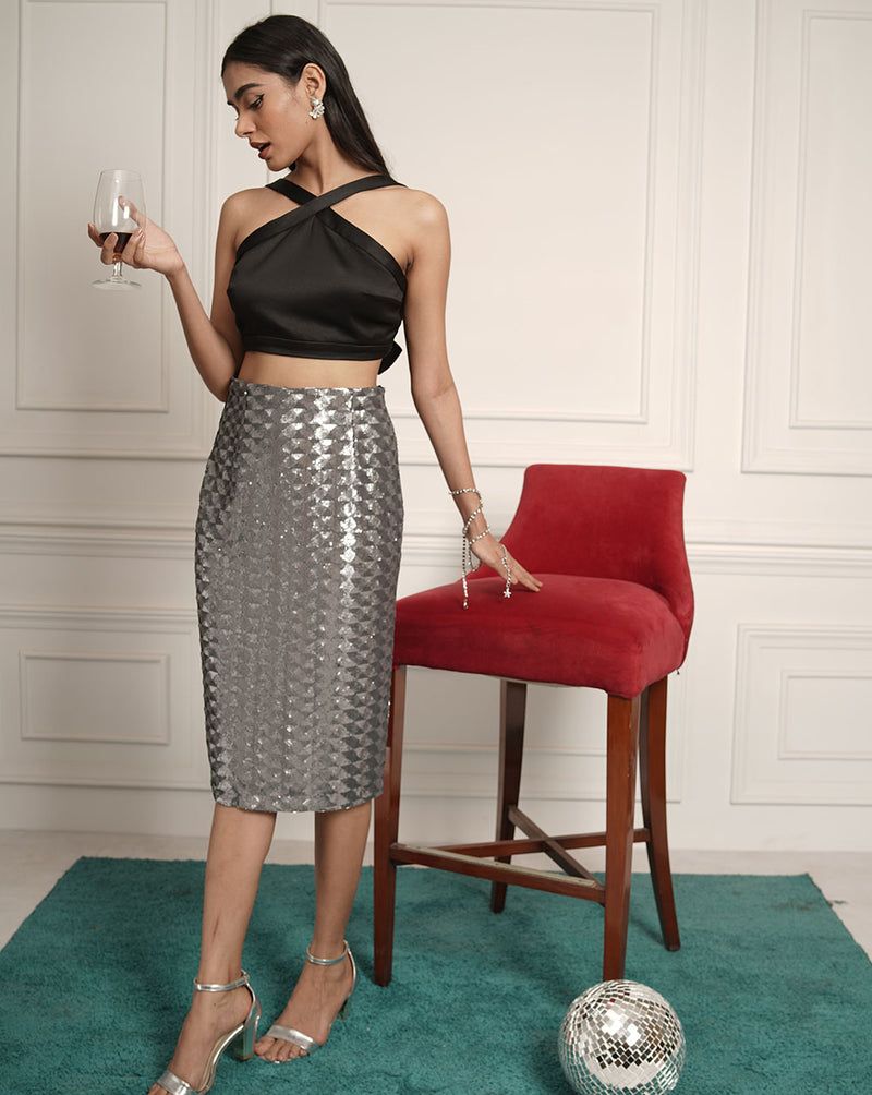 Cosmic Elegance Sequin Skirt