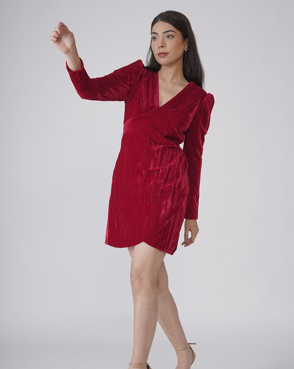 Crimson Puff Sleeve Dress