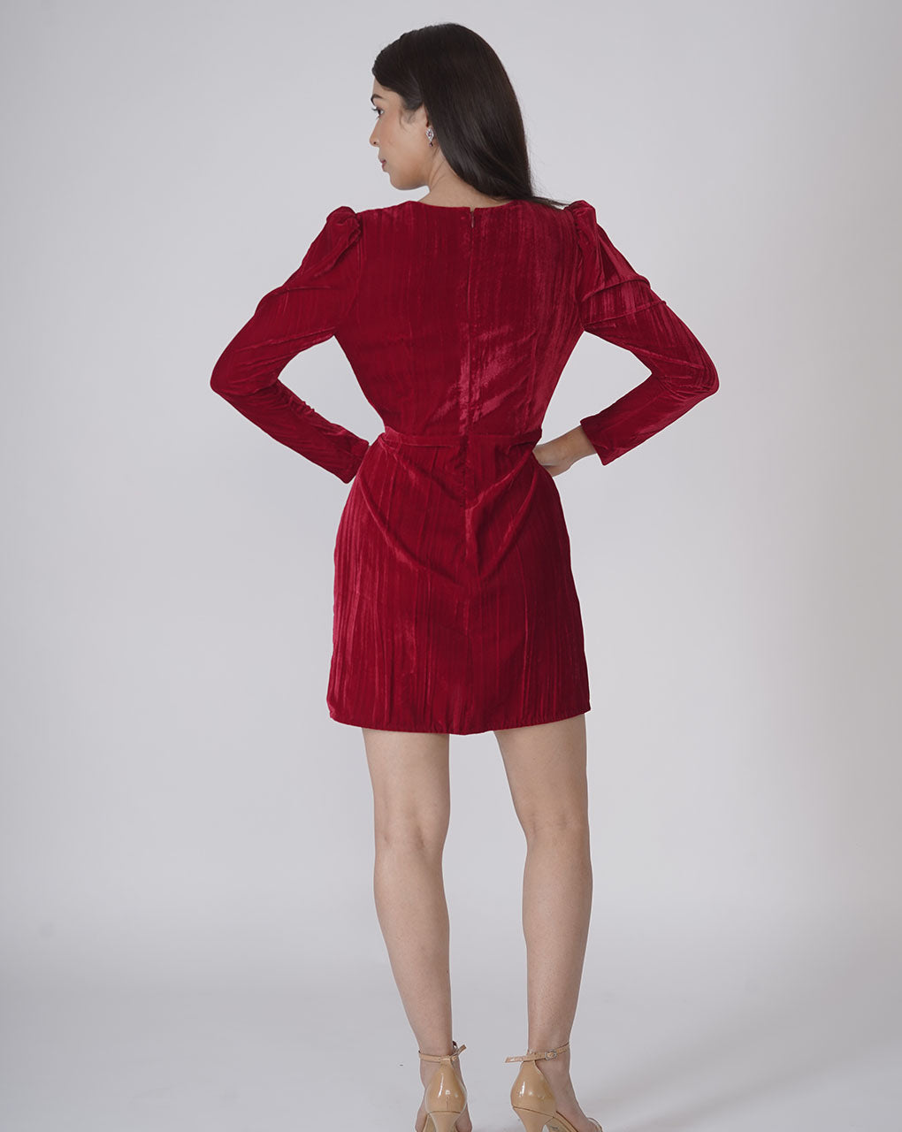 Crimson Puff Sleeve Dress